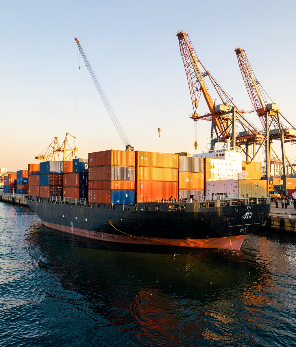Container ship at a commercial port
